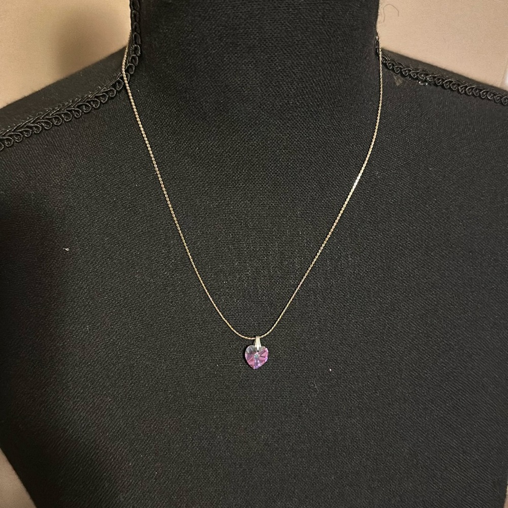 Silver & Pink Crystal Heart Necklace
